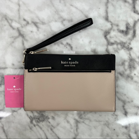 kate spade Handbags - Kate Spade Staci Colorblock Leather Medium Wristlet Wallet In Warm Biege